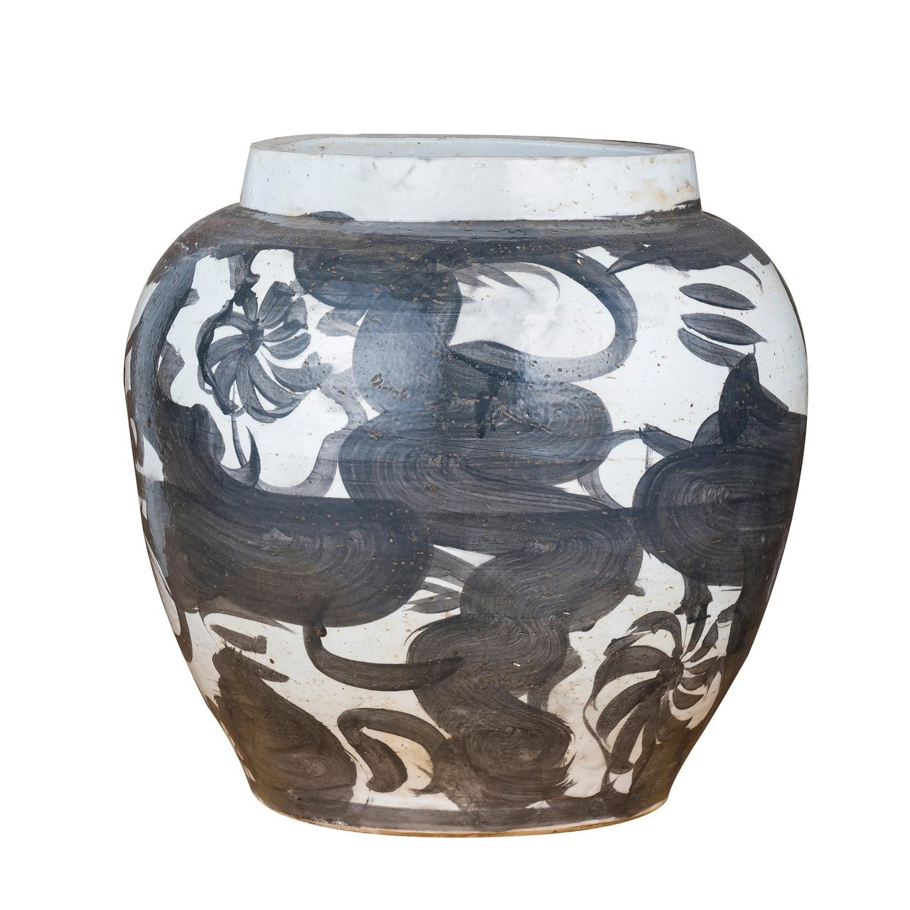 Black Porcelain Twisted Flower Wide Open Top Jar By Legends Of Asia