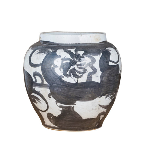 Black Porcelain Twisted Flower Wide Open Top Jar By Legends Of Asia