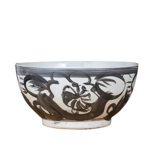 Black Porcelain Bowl Twisted Flower Motif By Legends Of Asia