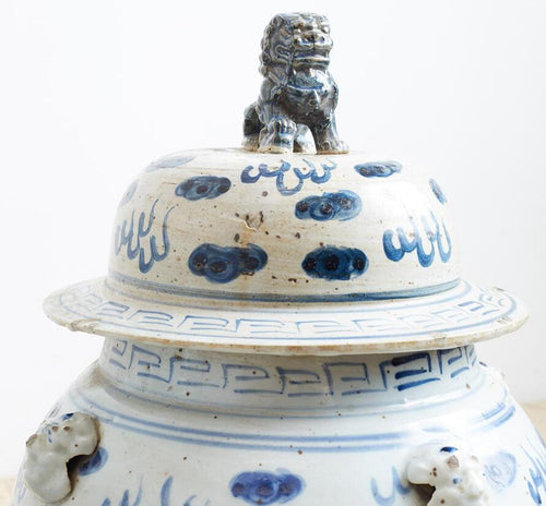 Vintage Temple Jar Lion Motif By Legends Of Asia