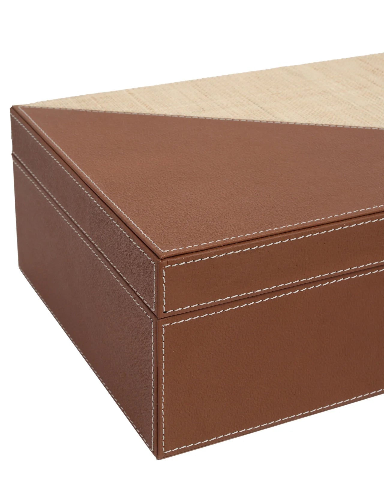 Currey & Company 15"/12" Leather & Raffia Box Set Of 2