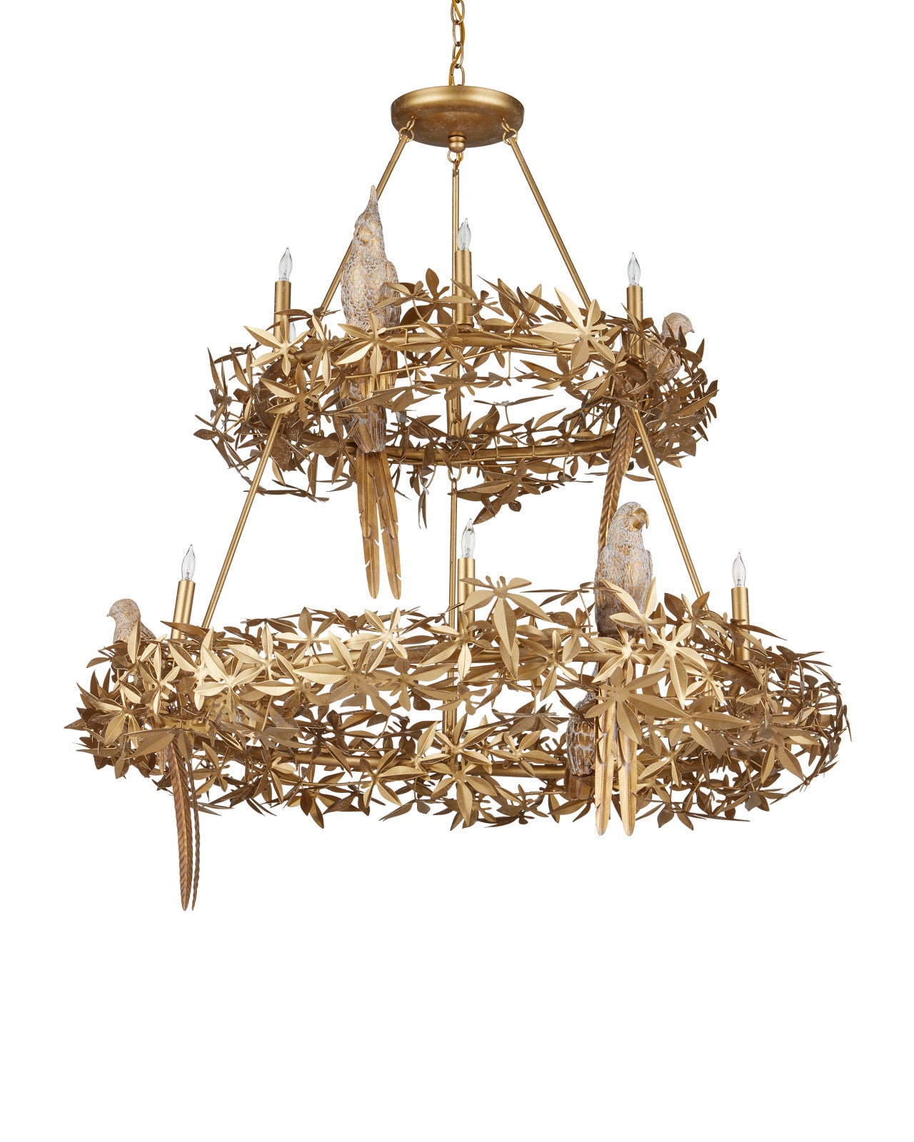 Currey & Company 43.25" Aviary Gold Two Tier 12 Light Chandelier