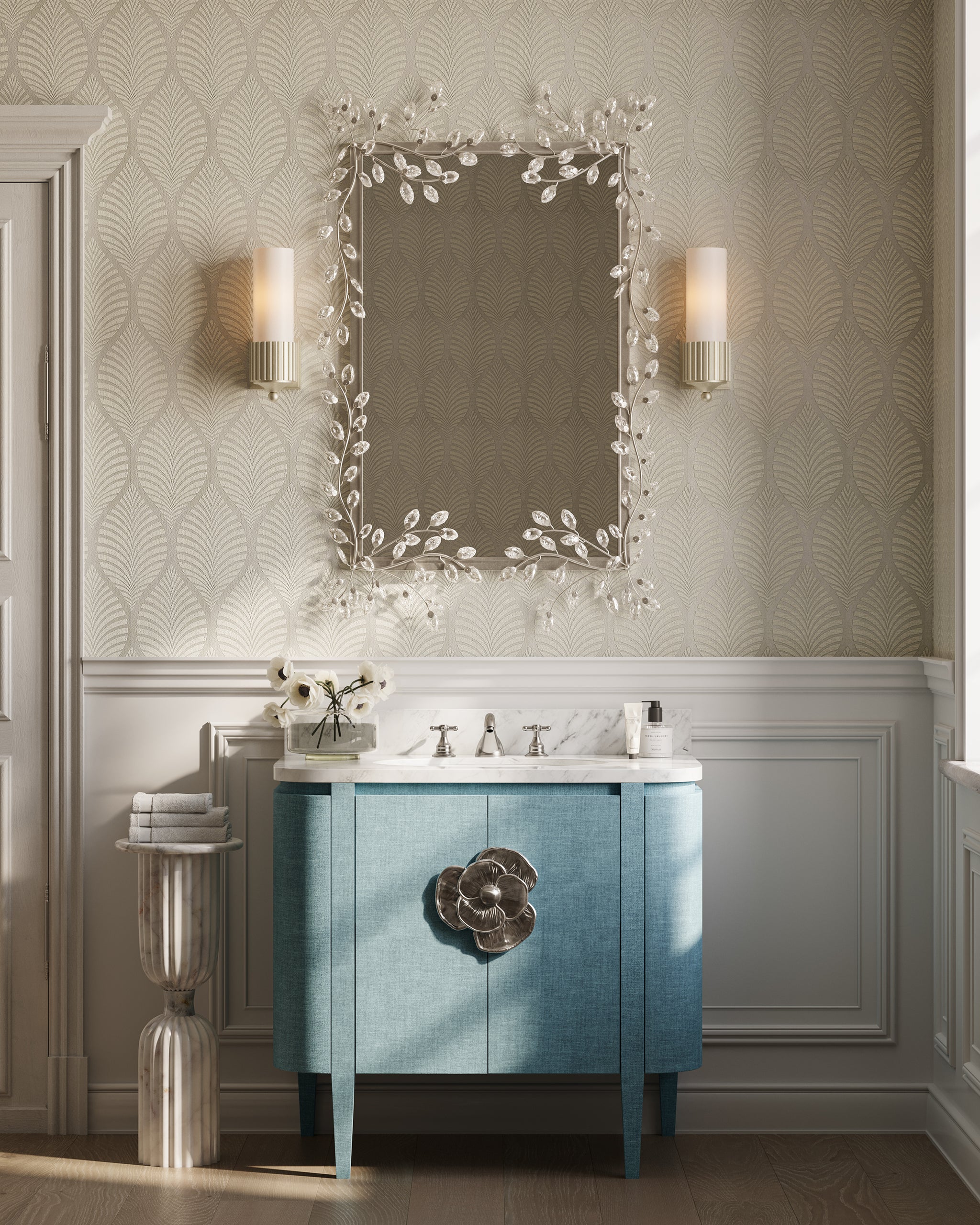 Currey & Company Forget Me Not Silver Rectangular Mirror