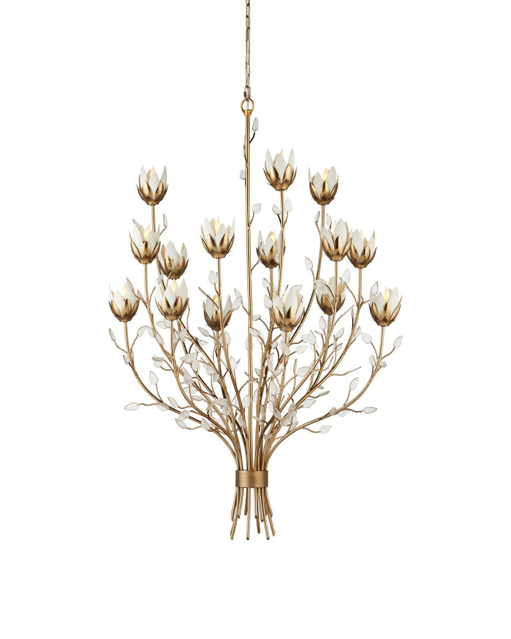 Currey & Company Star Magnolia Large 36" Antique Brass 15 Light Chandelier