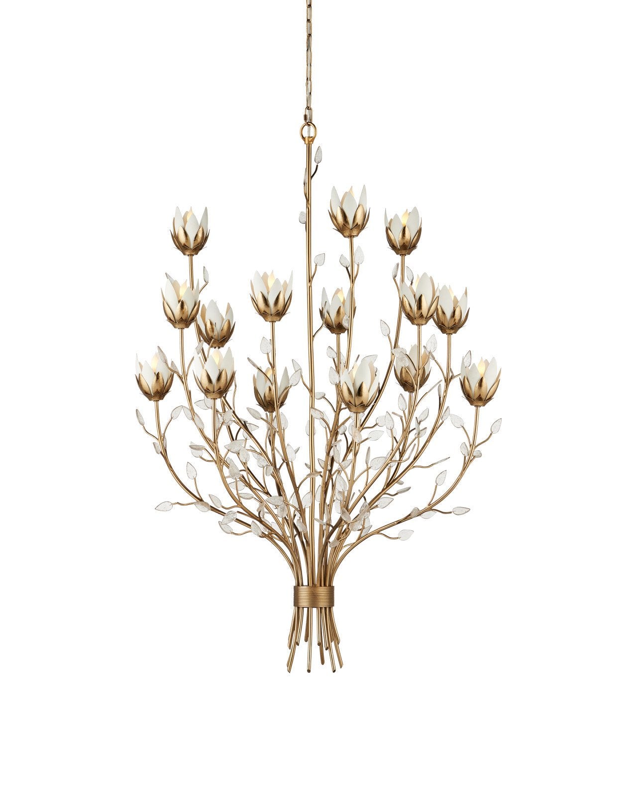 Currey & Company Star Magnolia Large 36" Antique Brass 15 Light Chandelier