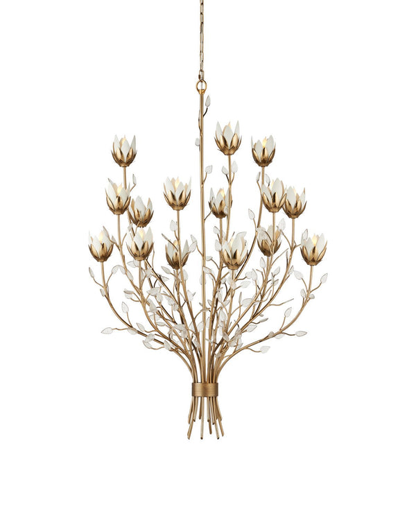 Currey & Company Star Magnolia Large 36" Antique Brass 15 Light Chandelier