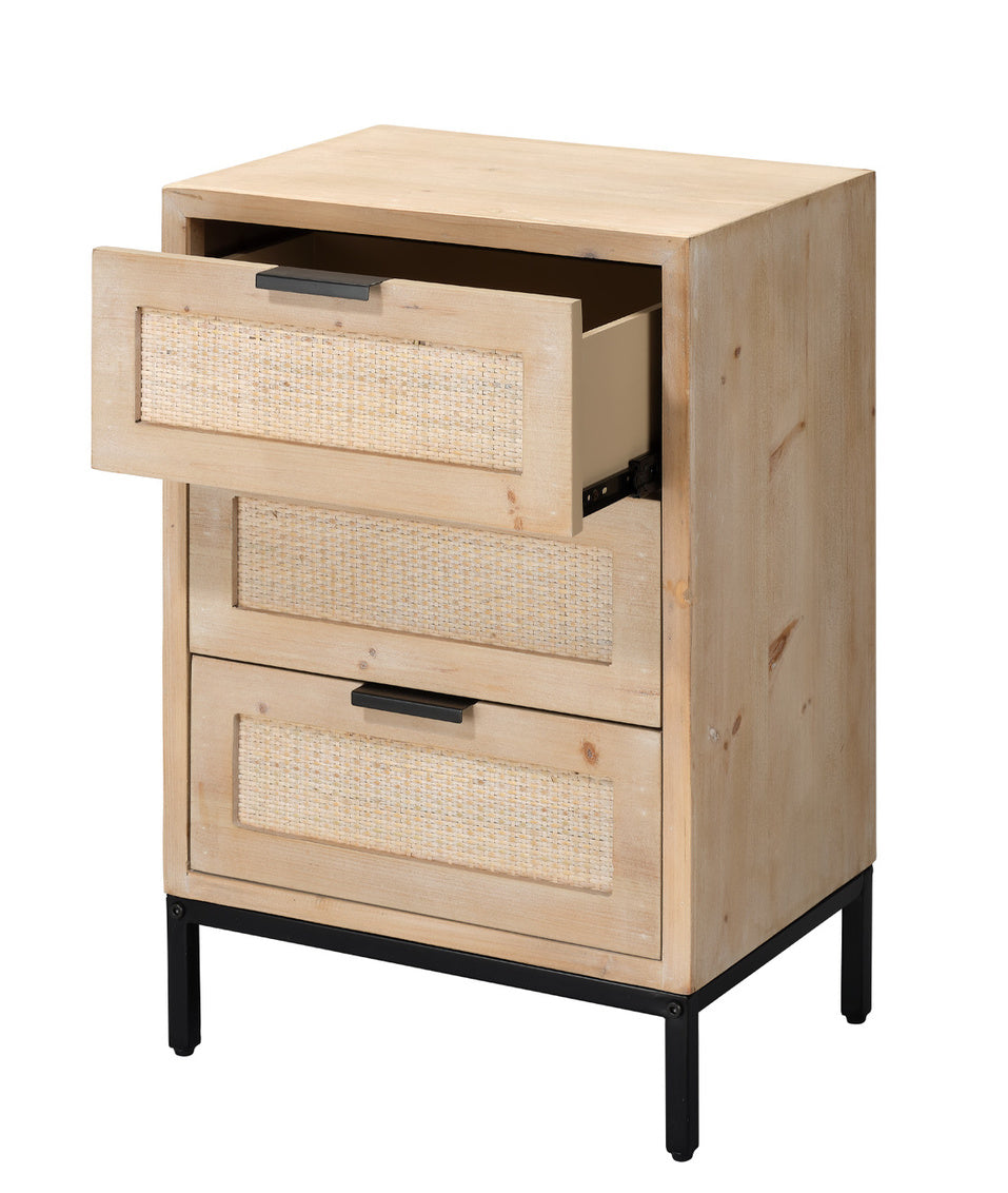 Reed 3 Drawer Side Table In Washed Wood & Black Metal Lifestyle by JY