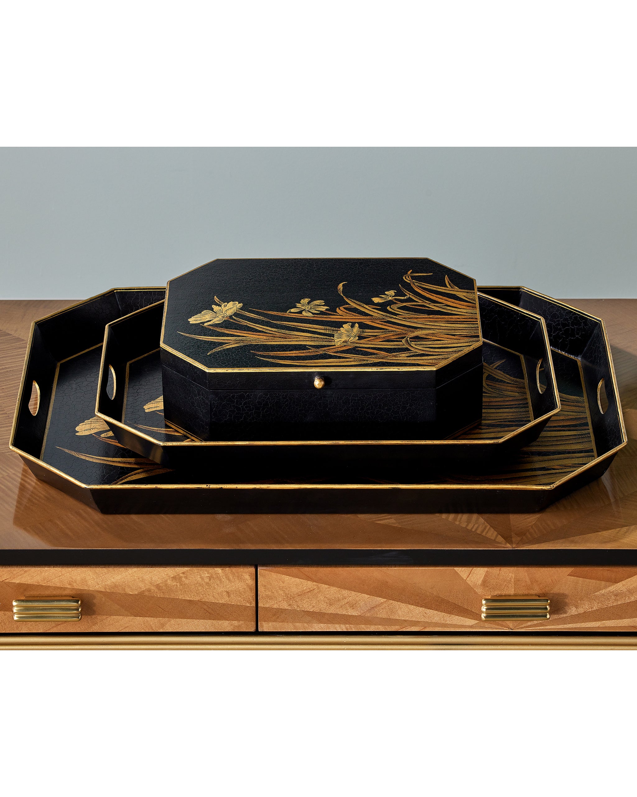 Currey And Company Glasshouse Tole Tray Set Of 2