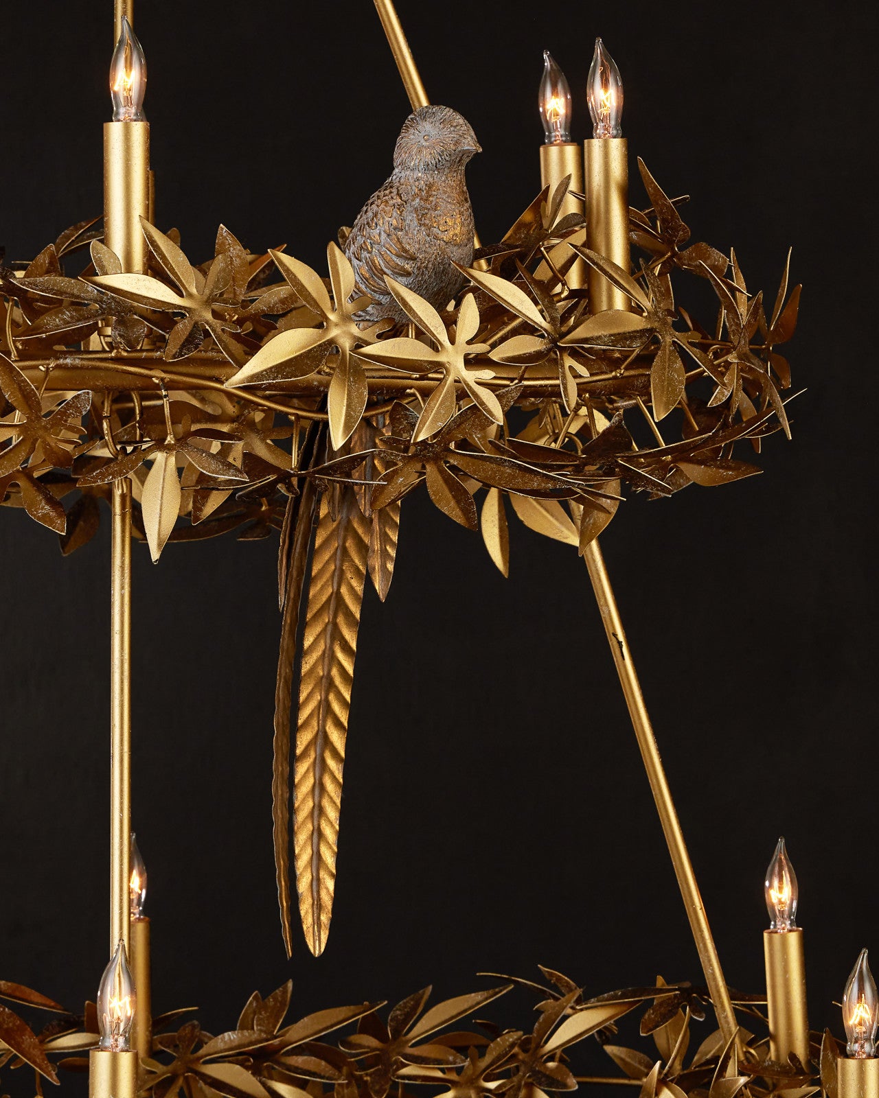 Currey & Company 43.25" Aviary Gold Two Tier 12 Light Chandelier