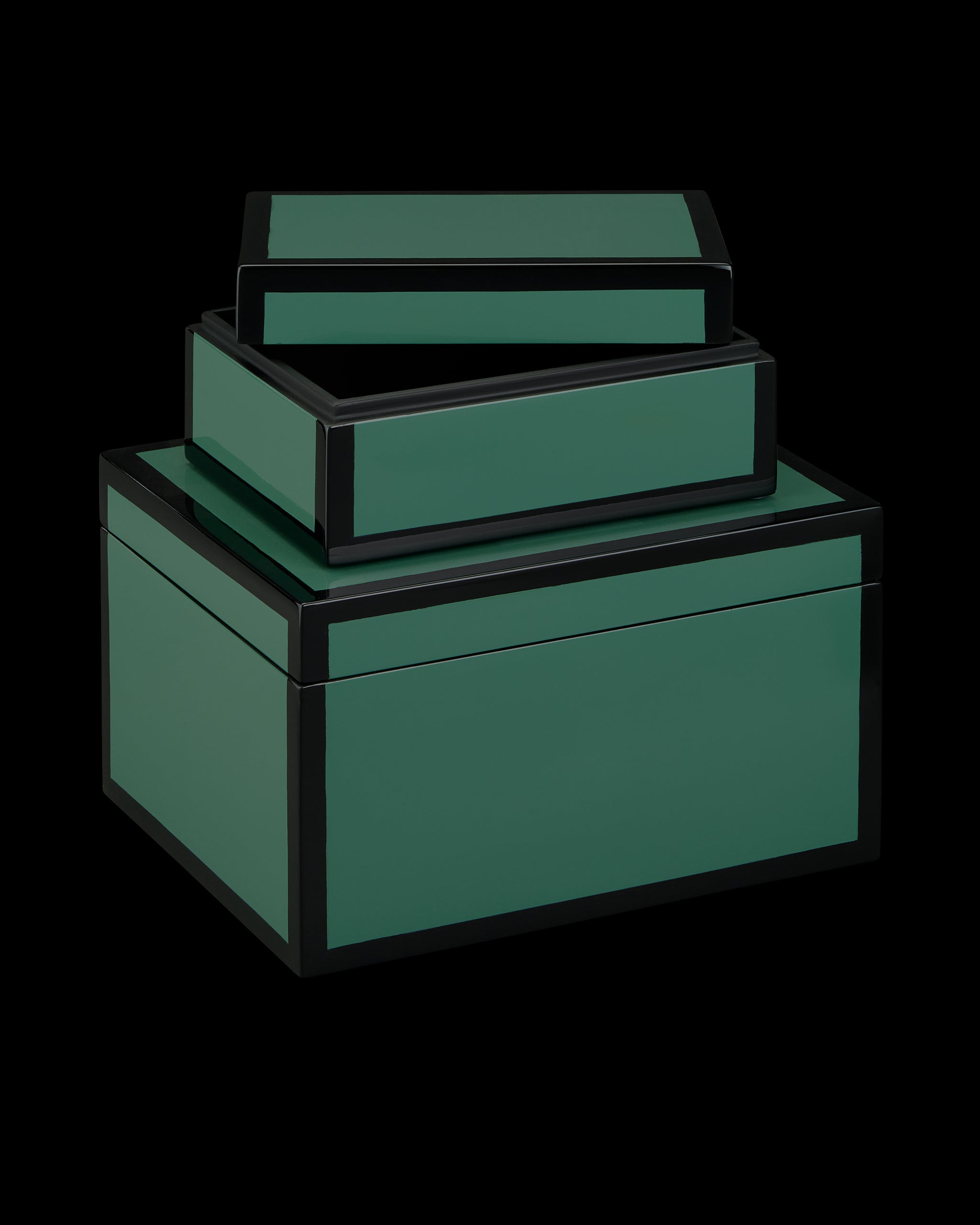Currey & Company Green Lacquer Box Set Of 2