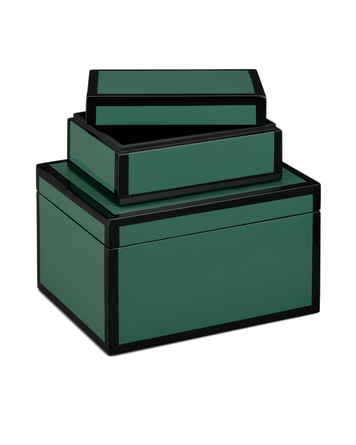 Currey & Company Green Lacquer Box Set Of 2