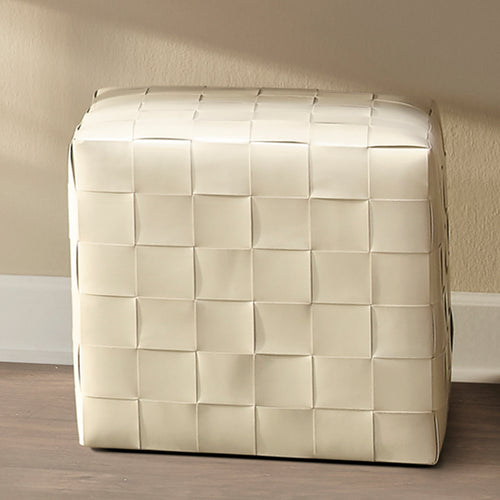 Jamie Young Woven Leather Ottoman White