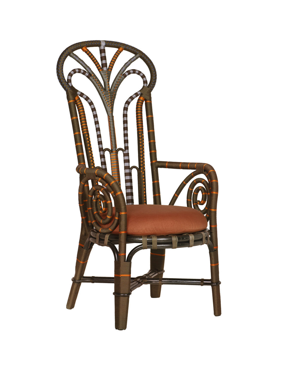 Currey And Company Benin 24" Wide Brown And Orange Rope Throne Armchair