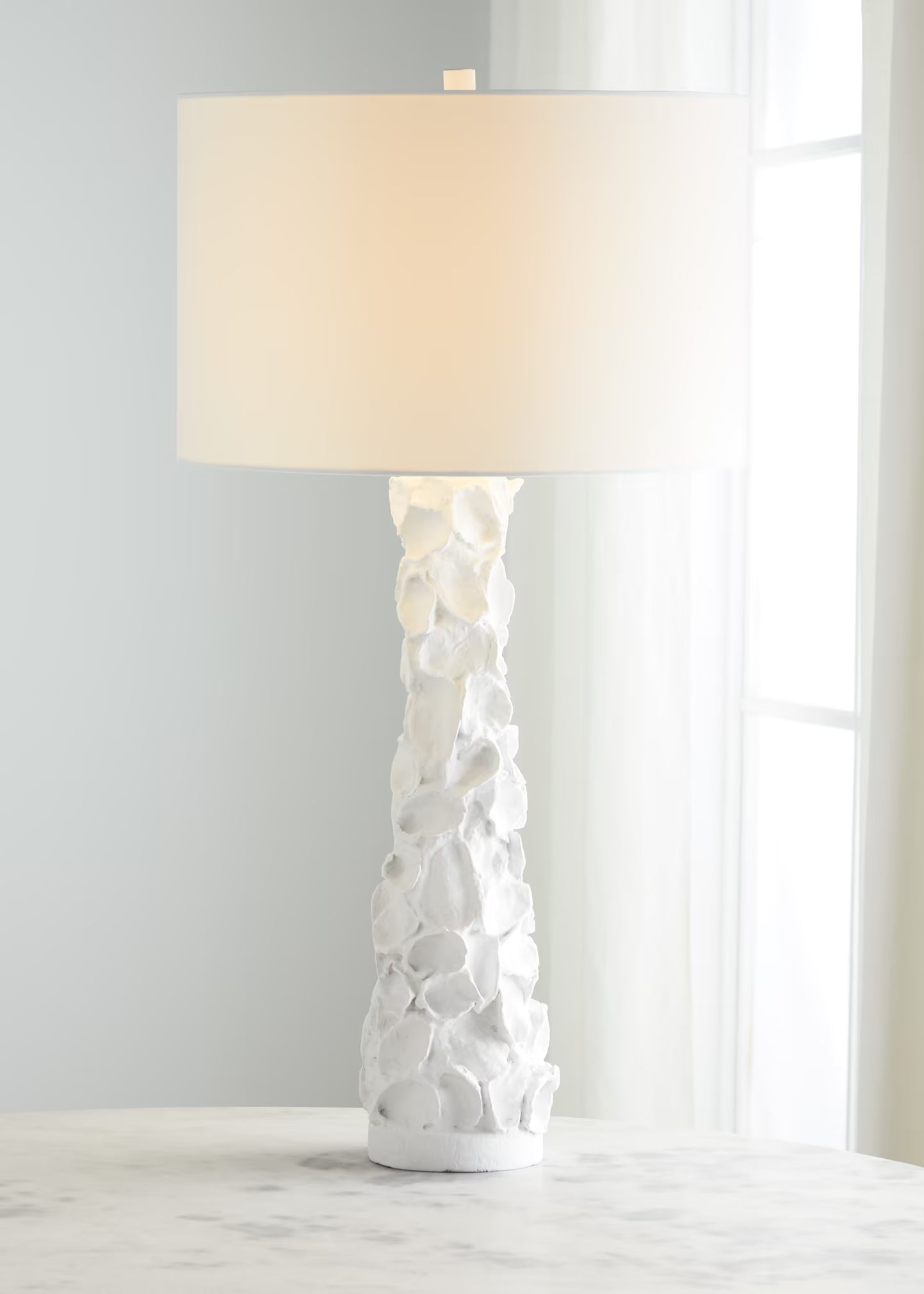 Old World Design White Gesso Oyster Shell Lamp