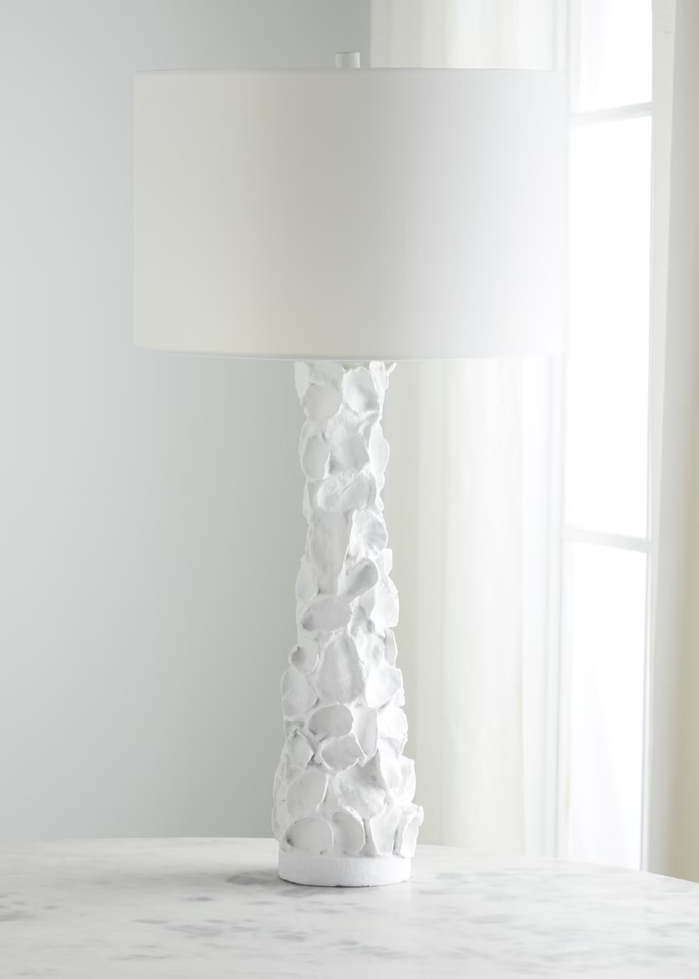 Old World Design White Gesso Oyster Shell Lamp