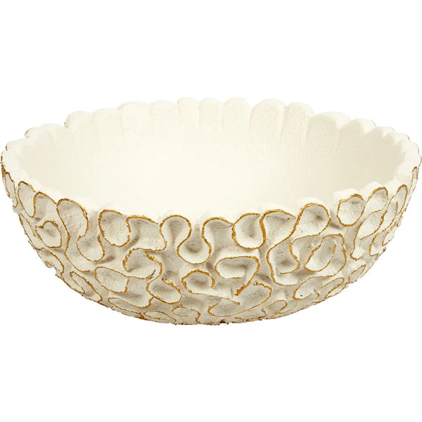 Round White Swirl Bowl with Gold Accents by Old World Designs