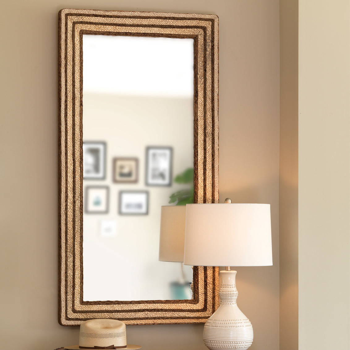 Jamie Young Evergreen Rectangle Mirror In Natural Braided Seagrass