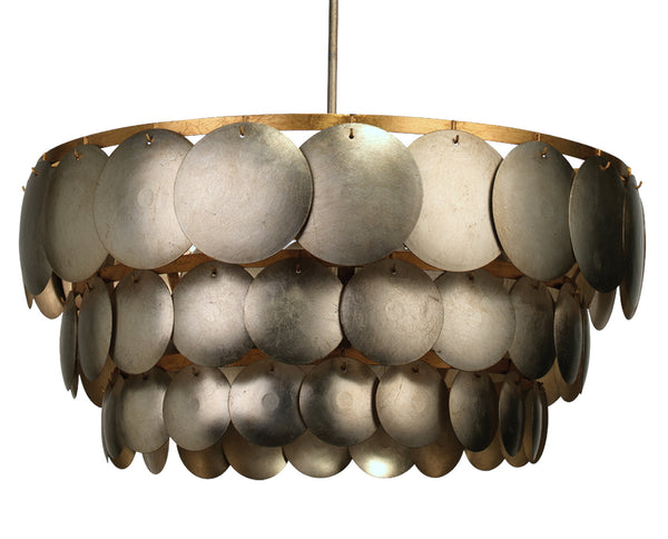 Jamie Young Calypso Three Tier Chandelier In Champagne Metal Leafing With Gold Leaf Trim