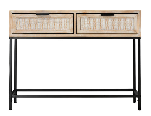 Reed Console Table In Washed Wood & Black Metal