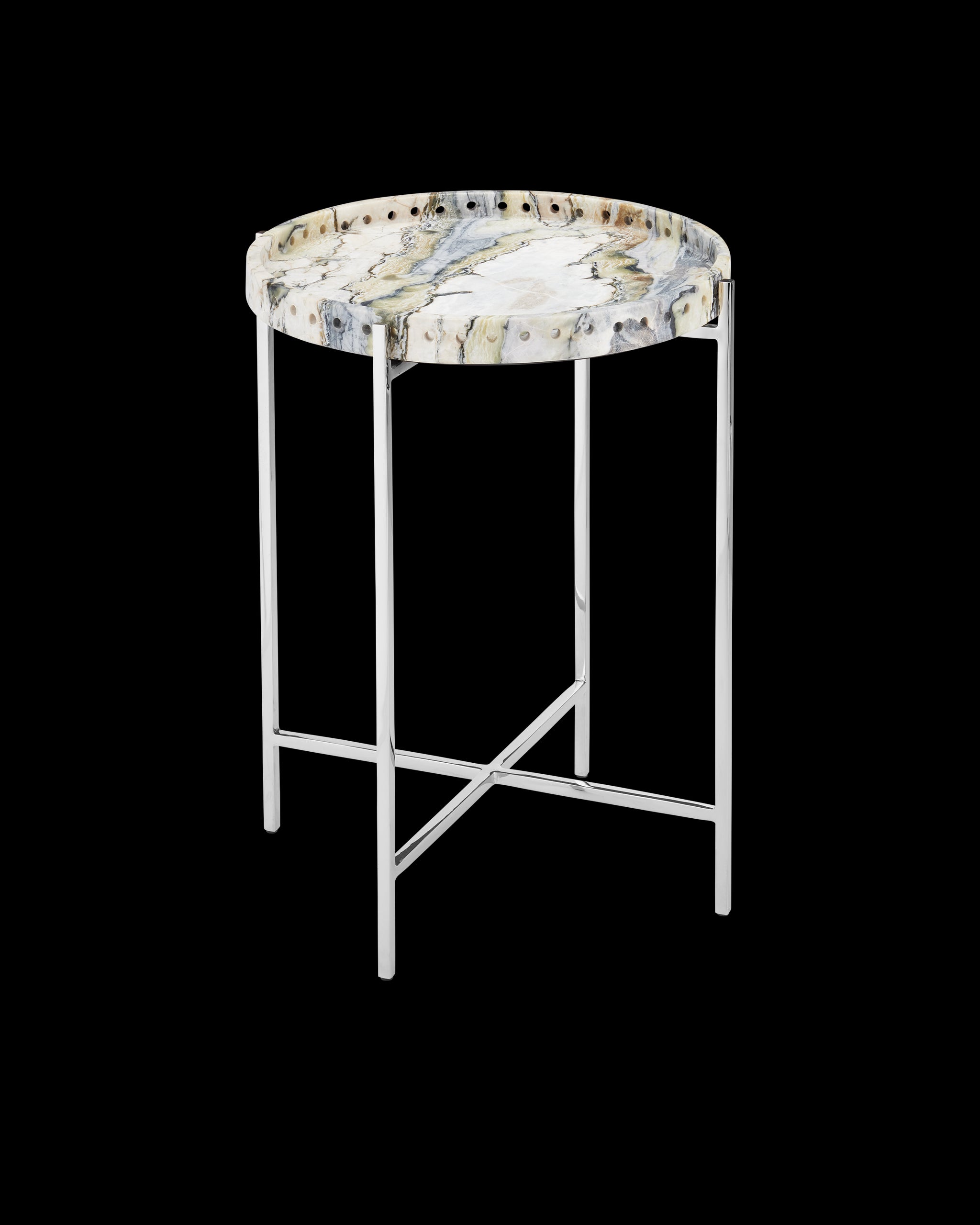 Currey & Company Freya Floral Jade Marble Accent Table