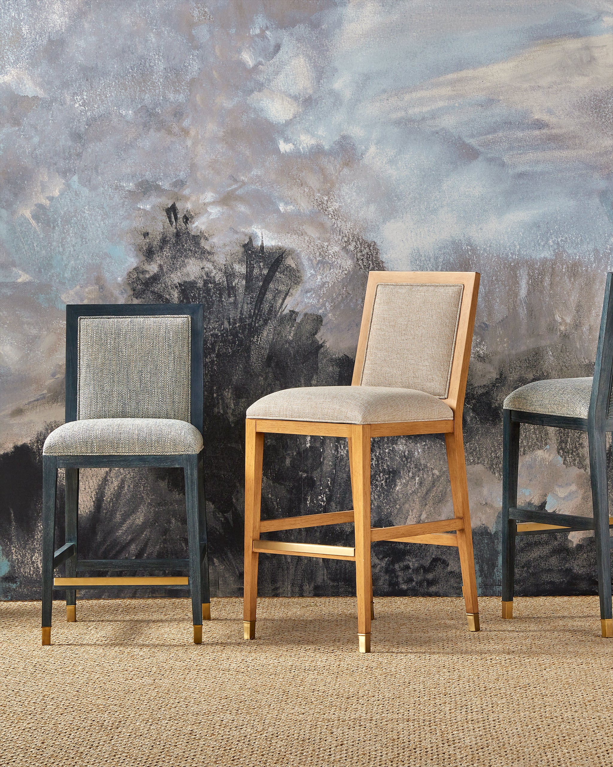 Currey & Company Santos Vintage Navy Counter Stool, Barrett Dusk