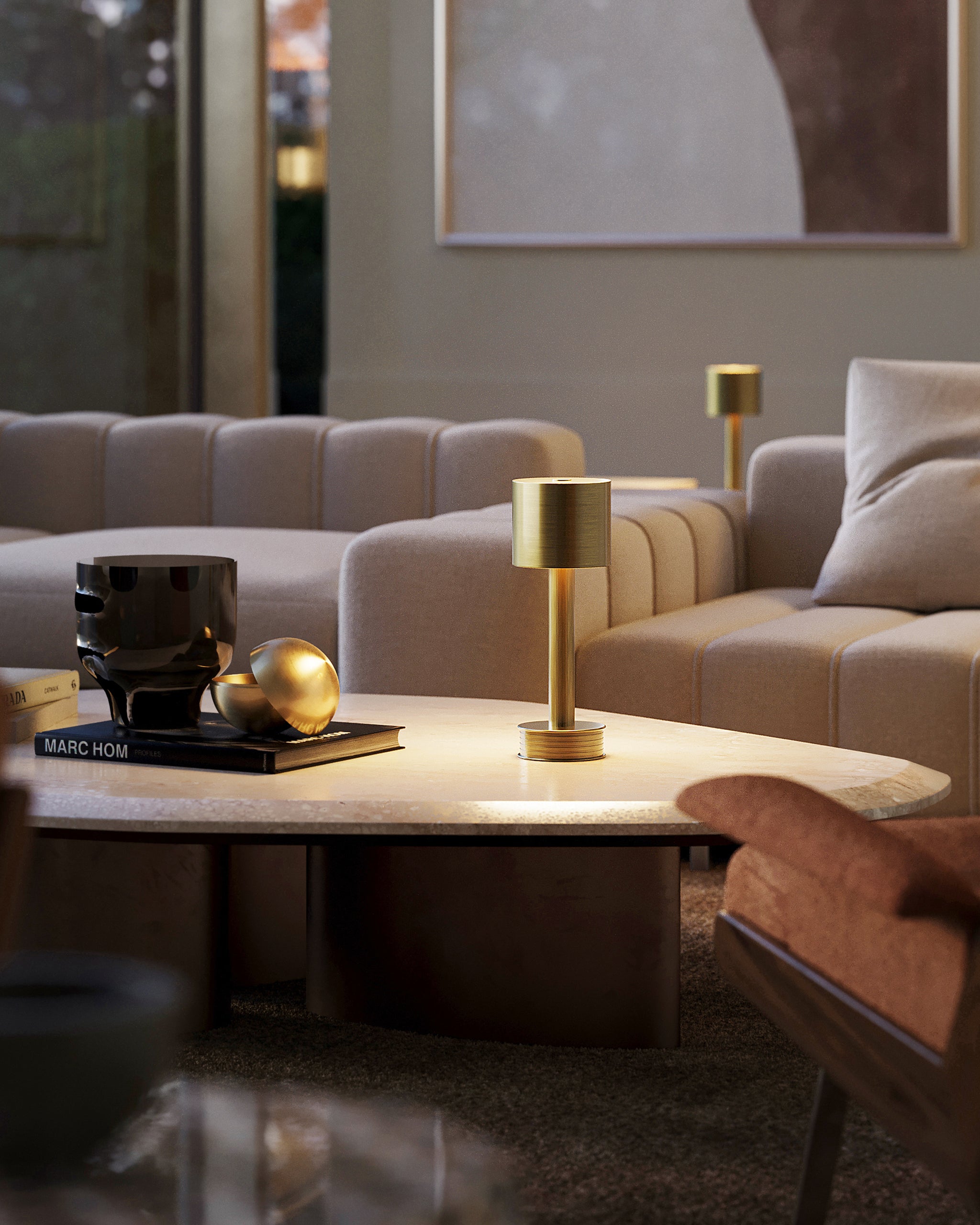 Currey & Company Traverse Brass Cordless Table Lamp