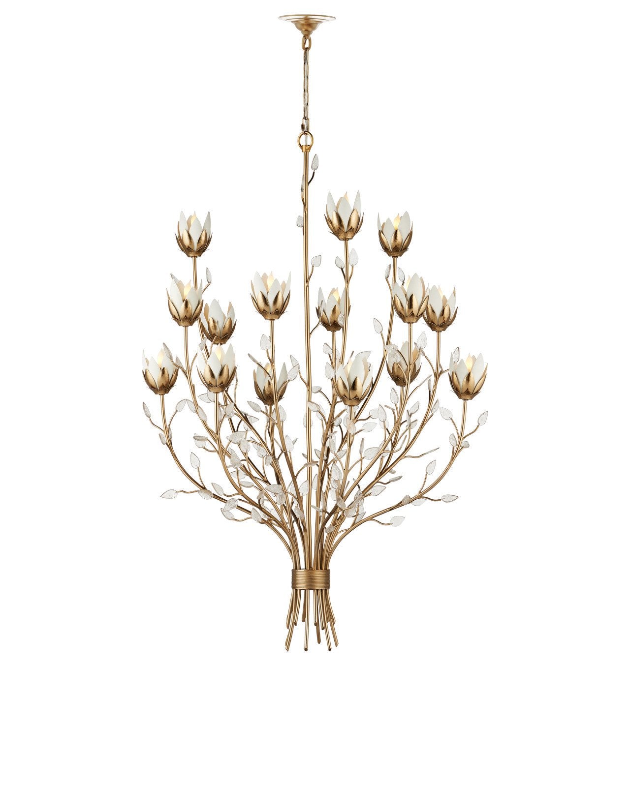 Currey & Company Star Magnolia Large 36" Antique Brass 15 Light Chandelier