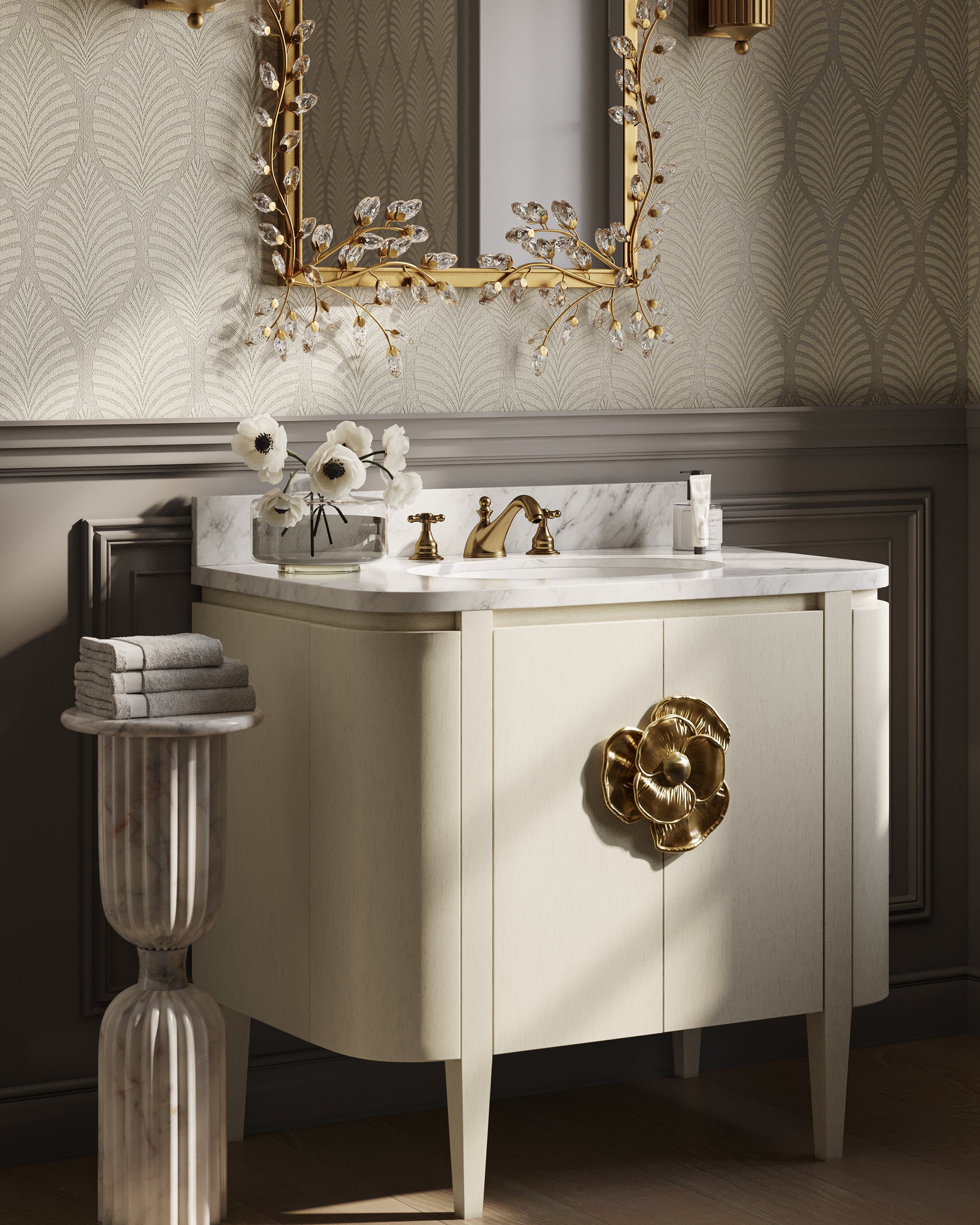 Currey & Company Forget Me Not Gold Rectangular Mirror