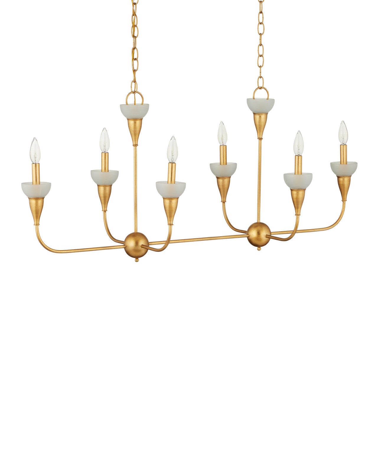Currey & Company Aurelia Frost Rectangular 46" Contemporary Gold Leaf 6 Light Chandelier