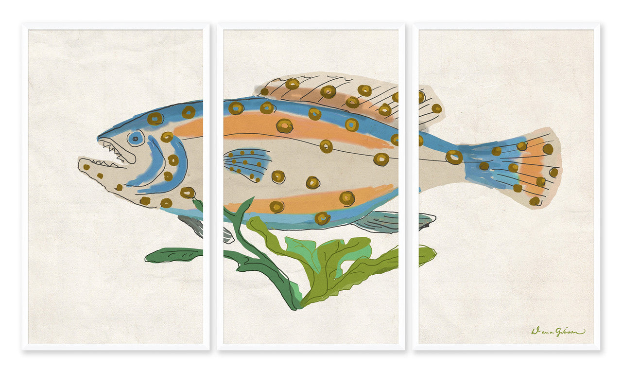 Dana Gibson Blue Trout Tryptic Art