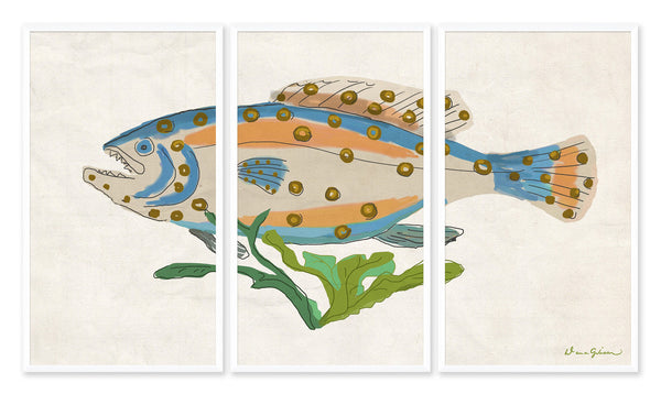 Dana Gibson Blue Trout Tryptic Art