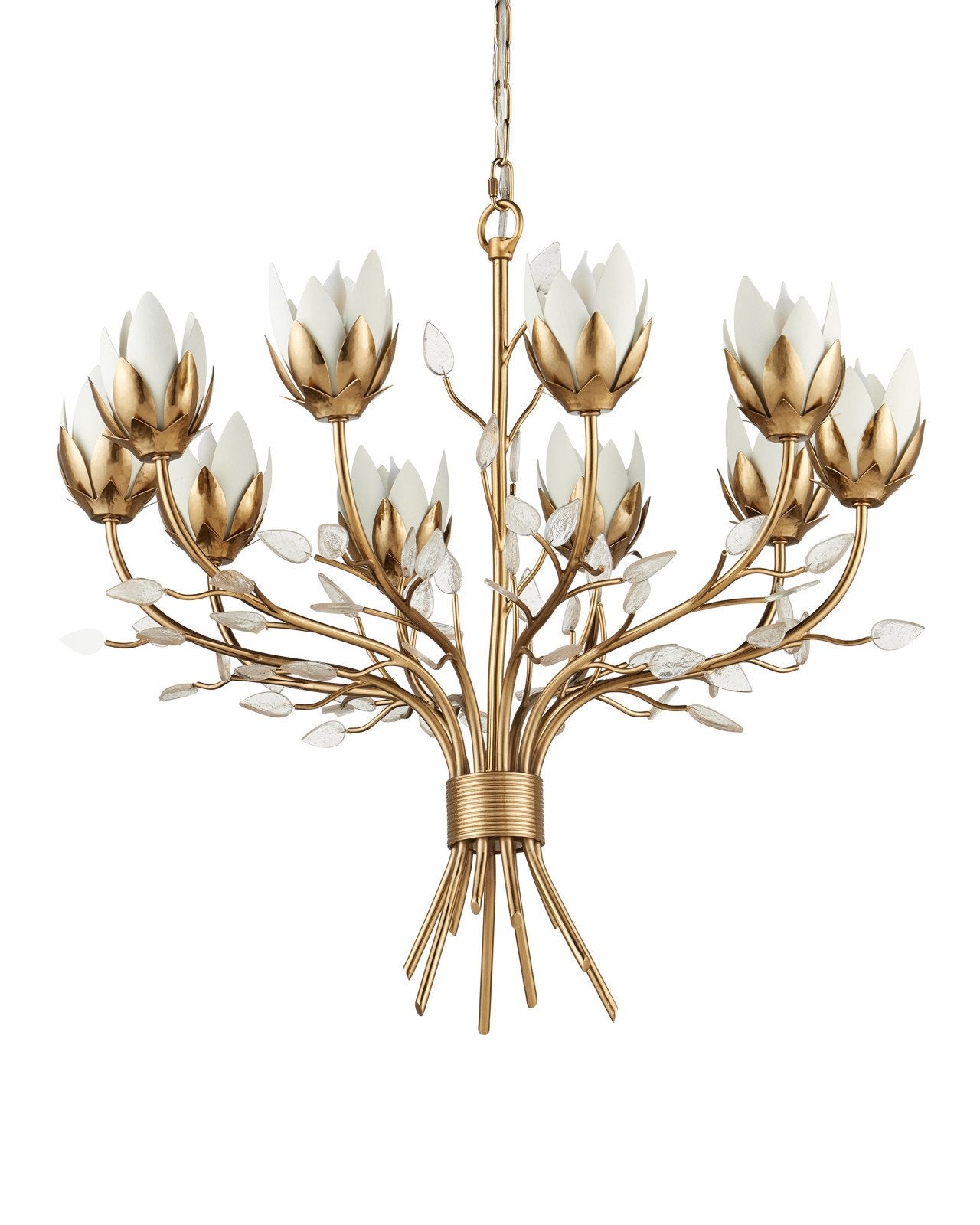 Currey & Company Star Magnolia Medium 27" Antique Brass 10 Light Chandelier