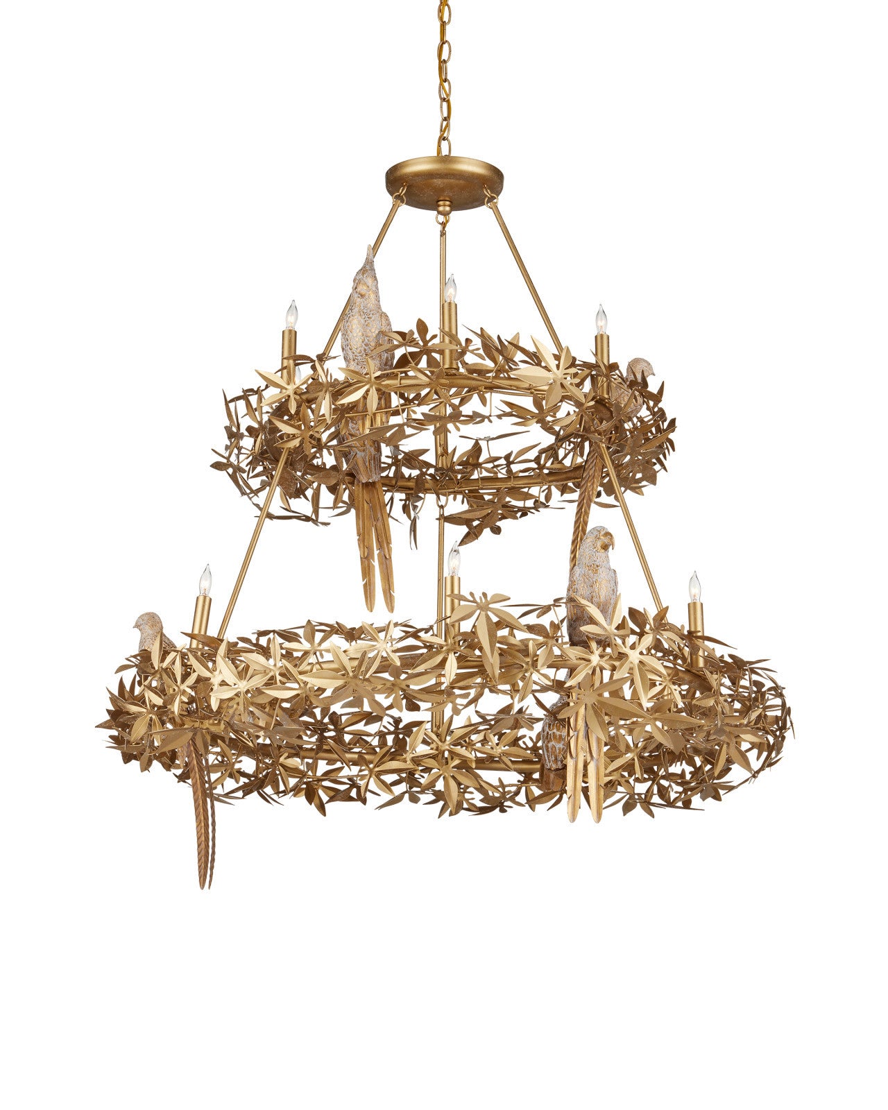 Currey & Company 43.25" Aviary Gold Two Tier 12 Light Chandelier