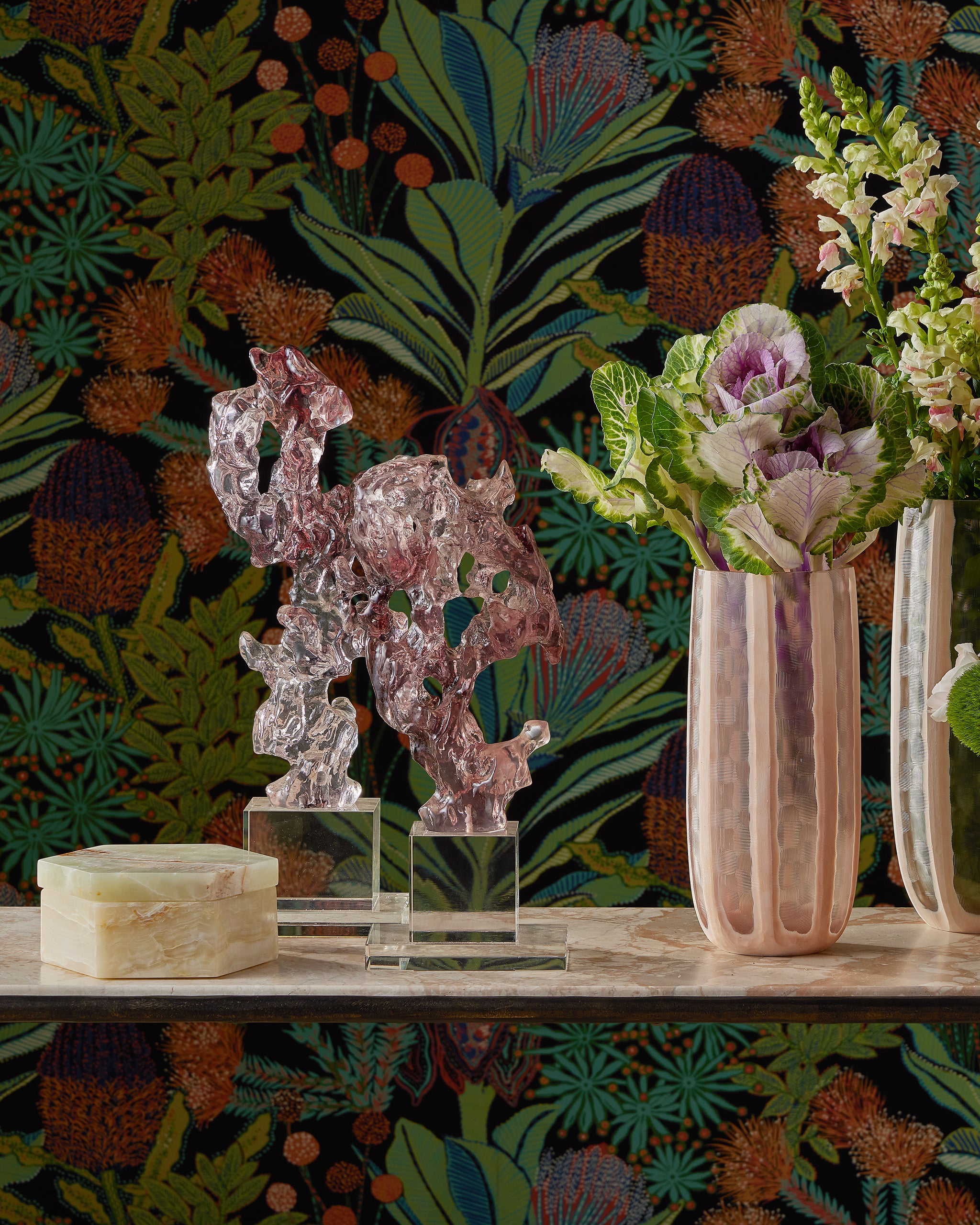 Currey & Company Arco Green Onyx Hexagon Box