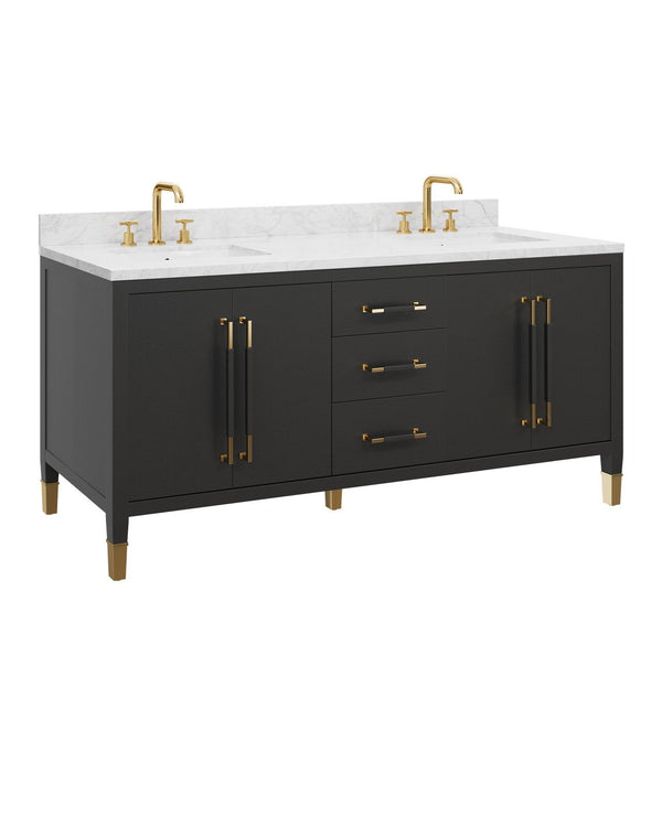 Currey & Company Verona 72" Black Linen Vanity With Double Undermount Sinks