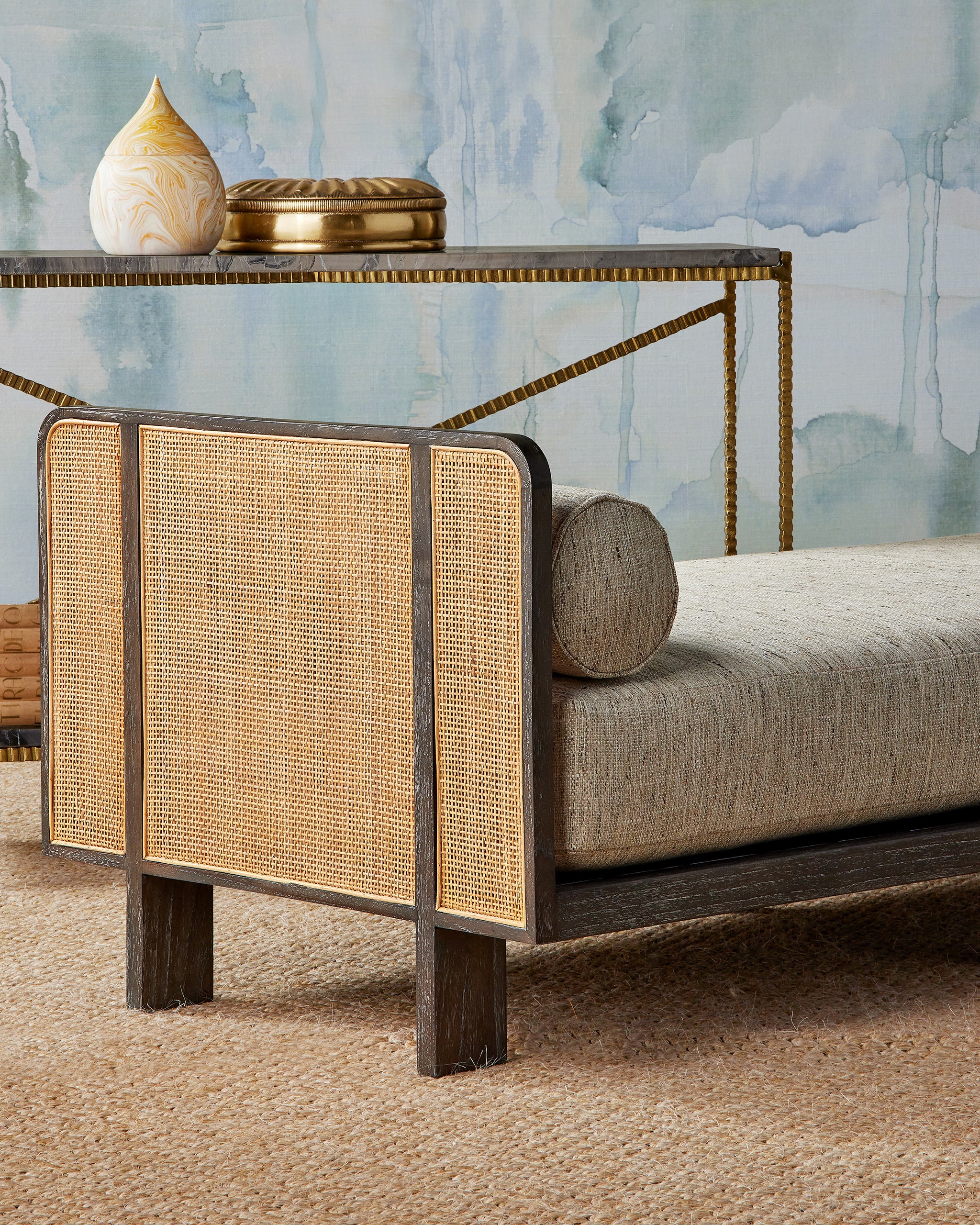 Currey & Company Celebes Settee, Calcutta Linen