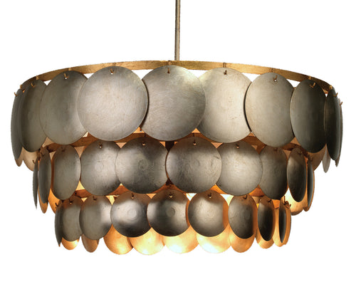 Jamie Young Calypso Three Tier Chandelier In Champagne Metal Leafing With Gold Leaf Trim