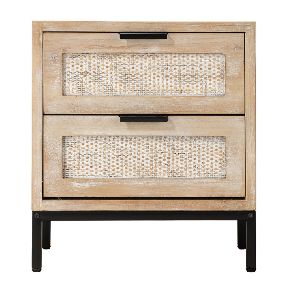 Reed 2 Drawer Side Table In Washed Wood & Black Metal Lifestyle by JY