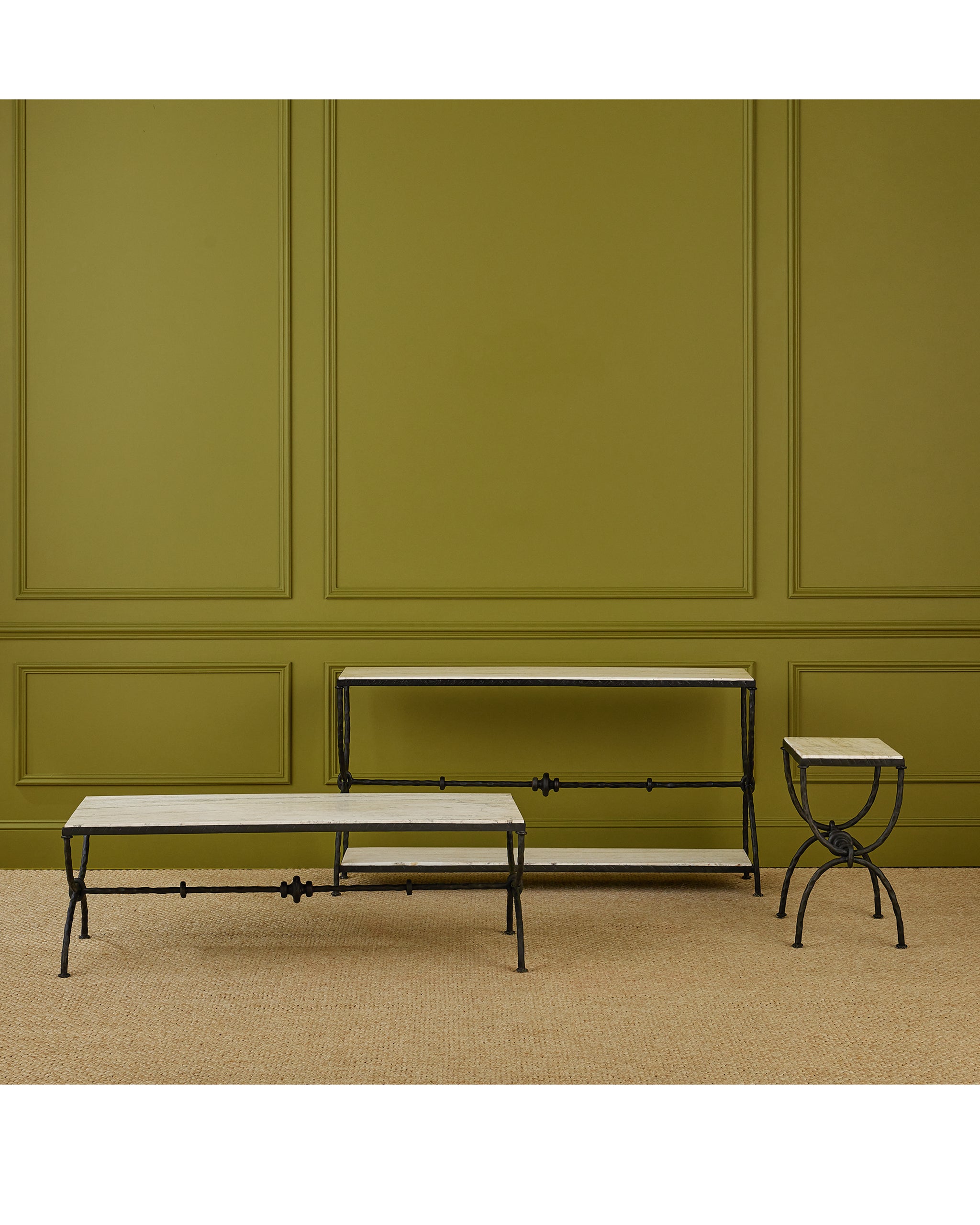 Currey & Company Agora White Travertine Side Table