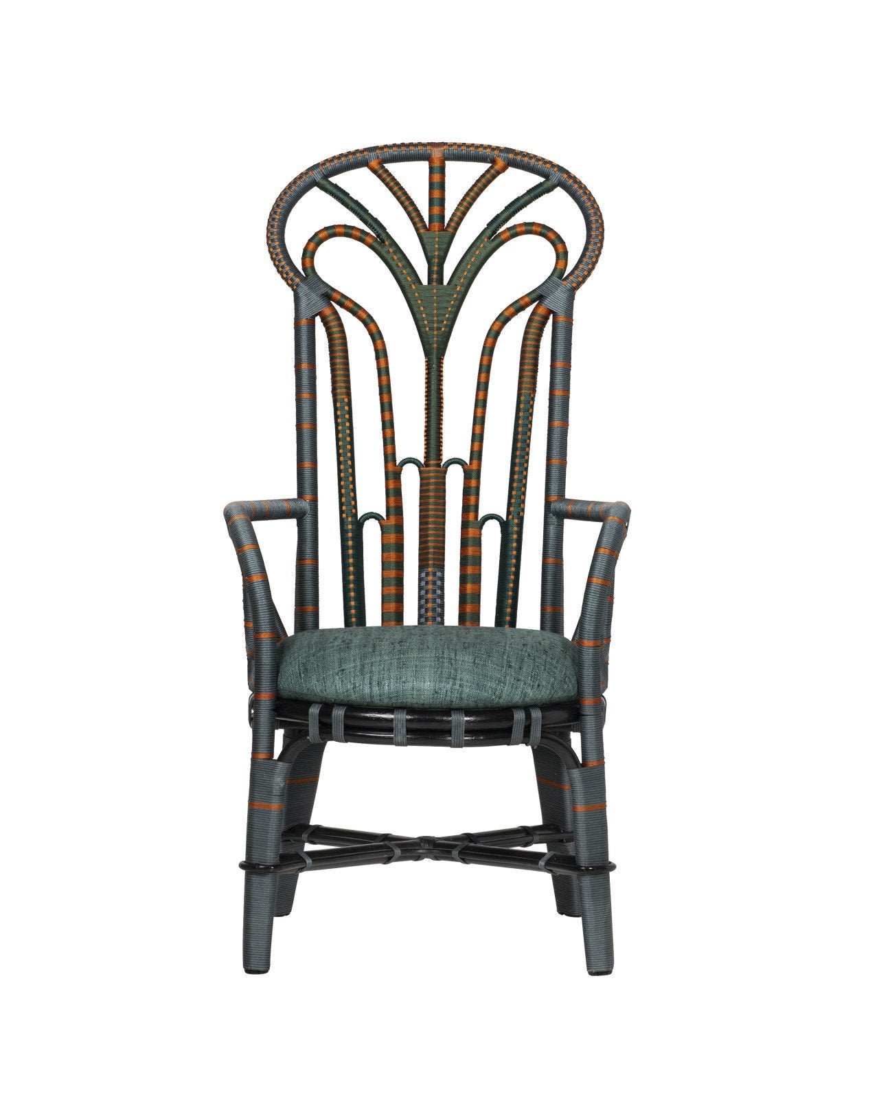 Currey And Company Benin 24" Wide Green And Orange Rope Throne Armchair