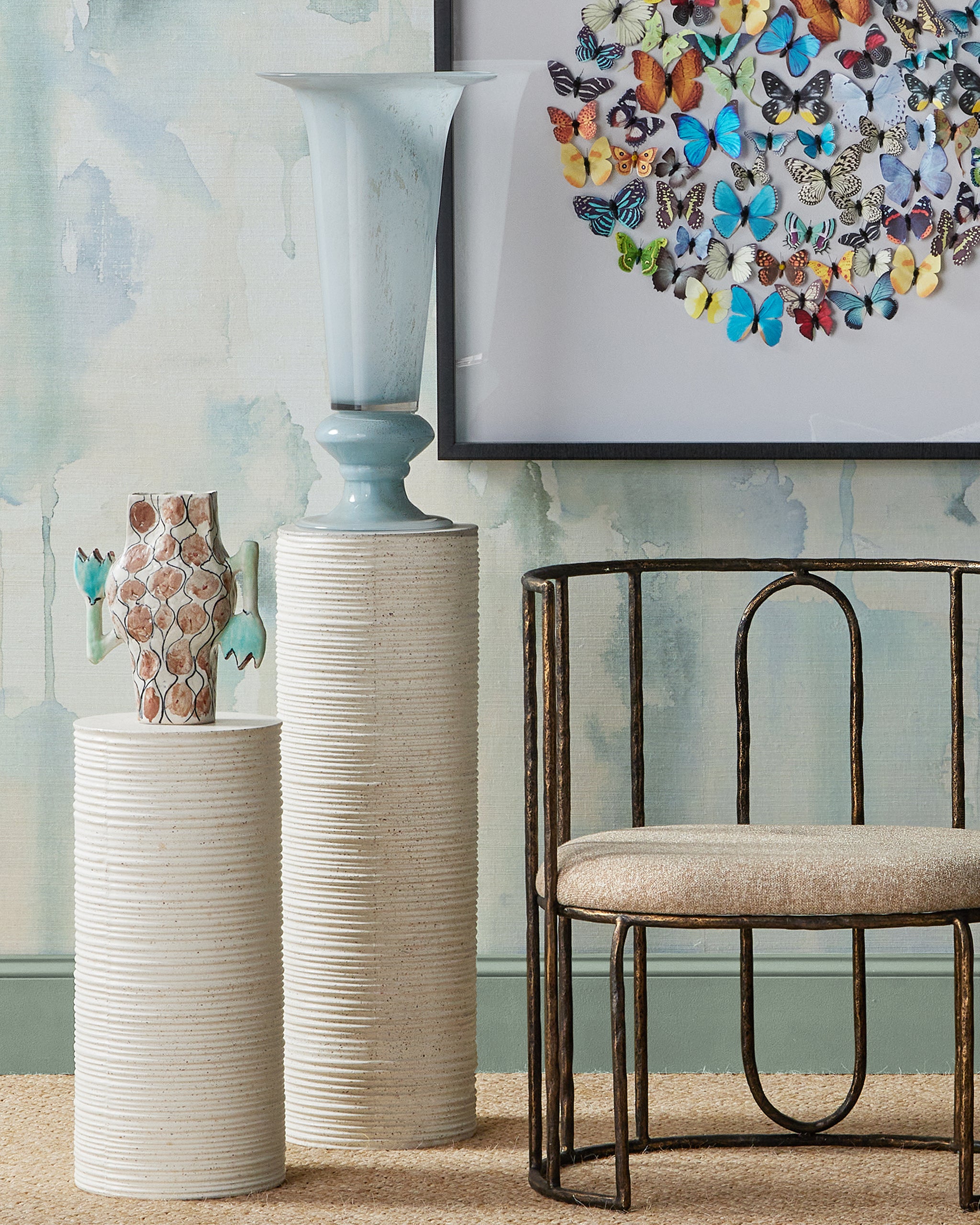 Currey And Company Cresta Medium Ivory Terrazzo Pedestal