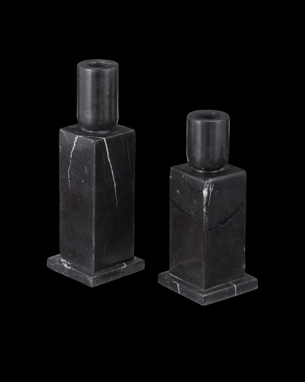 Currey & Company Lithos Black Candle Holder Set Of 2