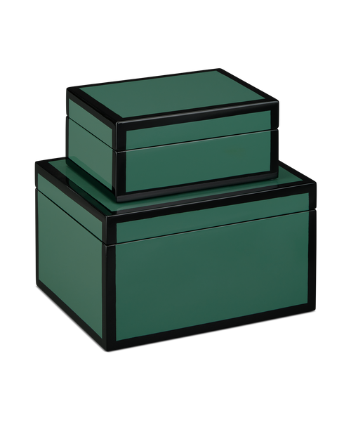 Currey & Company Green Lacquer Box Set Of 2