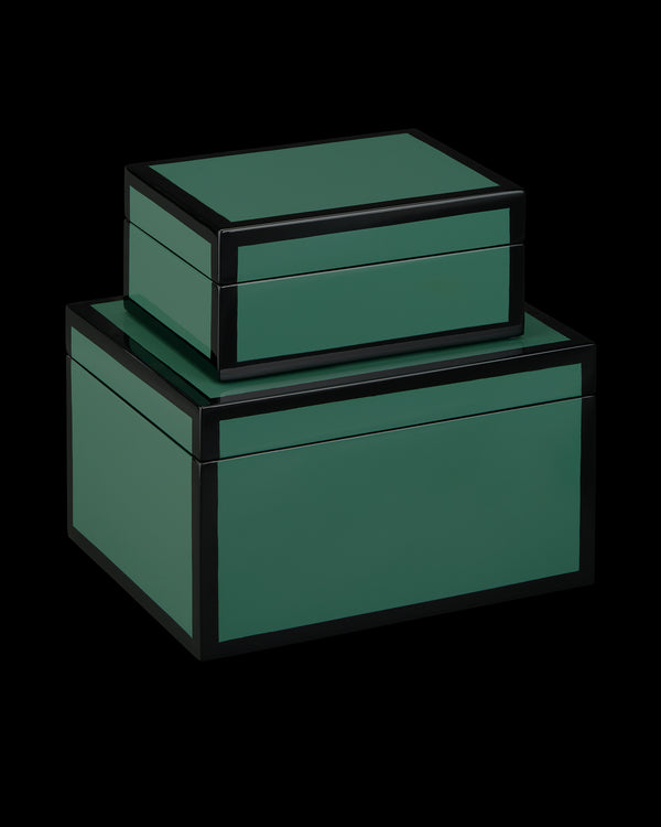 Currey & Company Green Lacquer Box Set Of 2