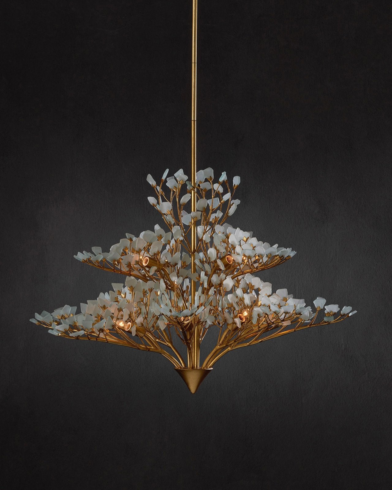 Currey & Company Fiorella 34" Contemporary Gold Leaf 12 Light Chandelier