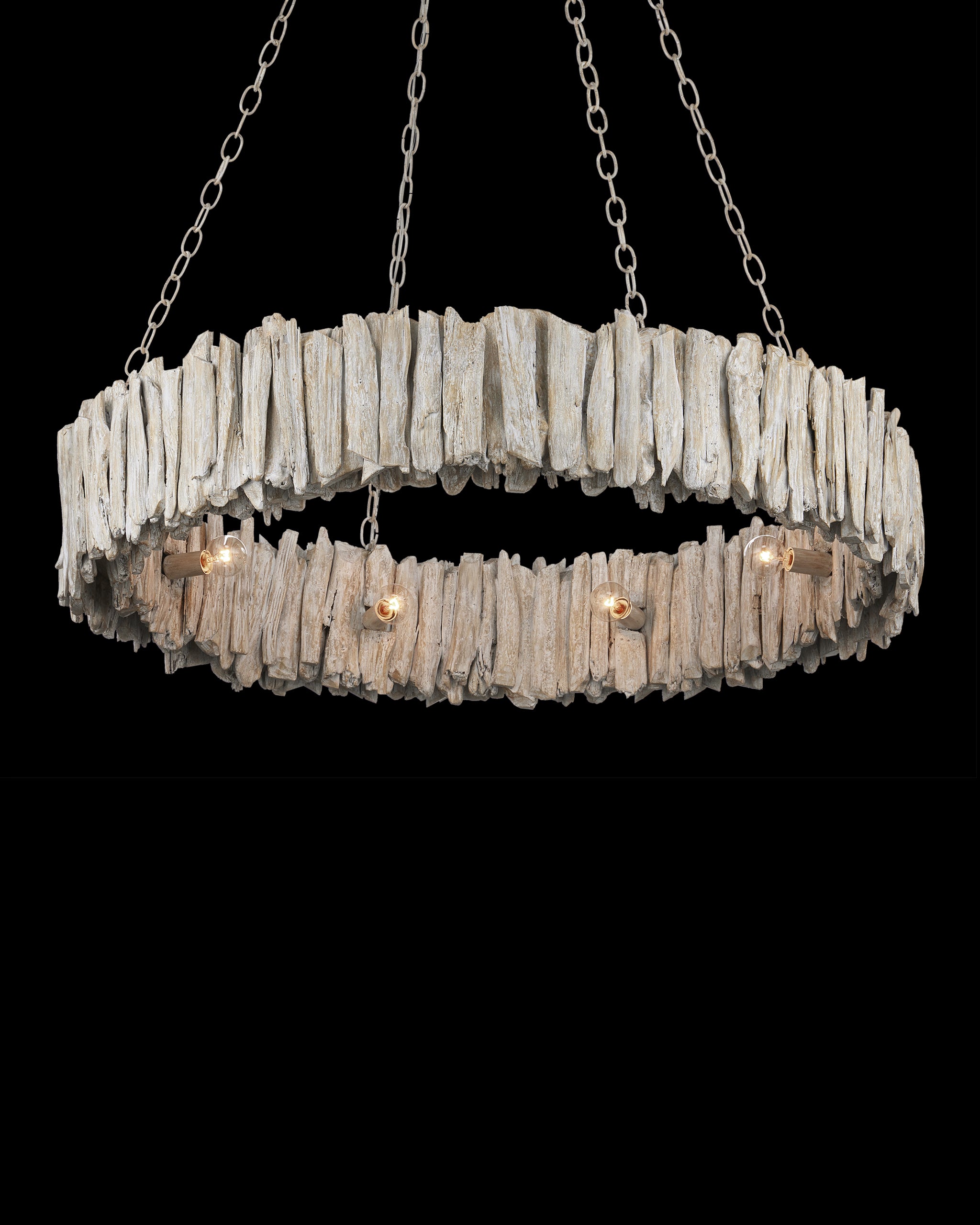 Currey & Company Driftwood Whitewash Ring Chandelier