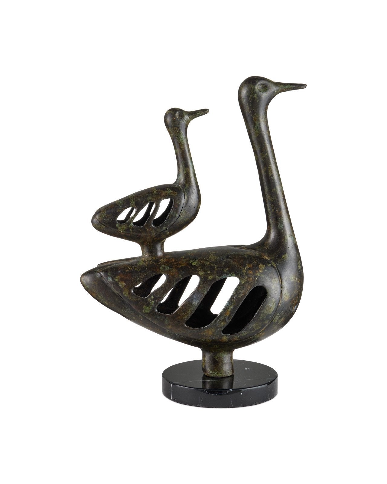 Currey & Company Duck Family 12" Antique Green Bronze Sculpture