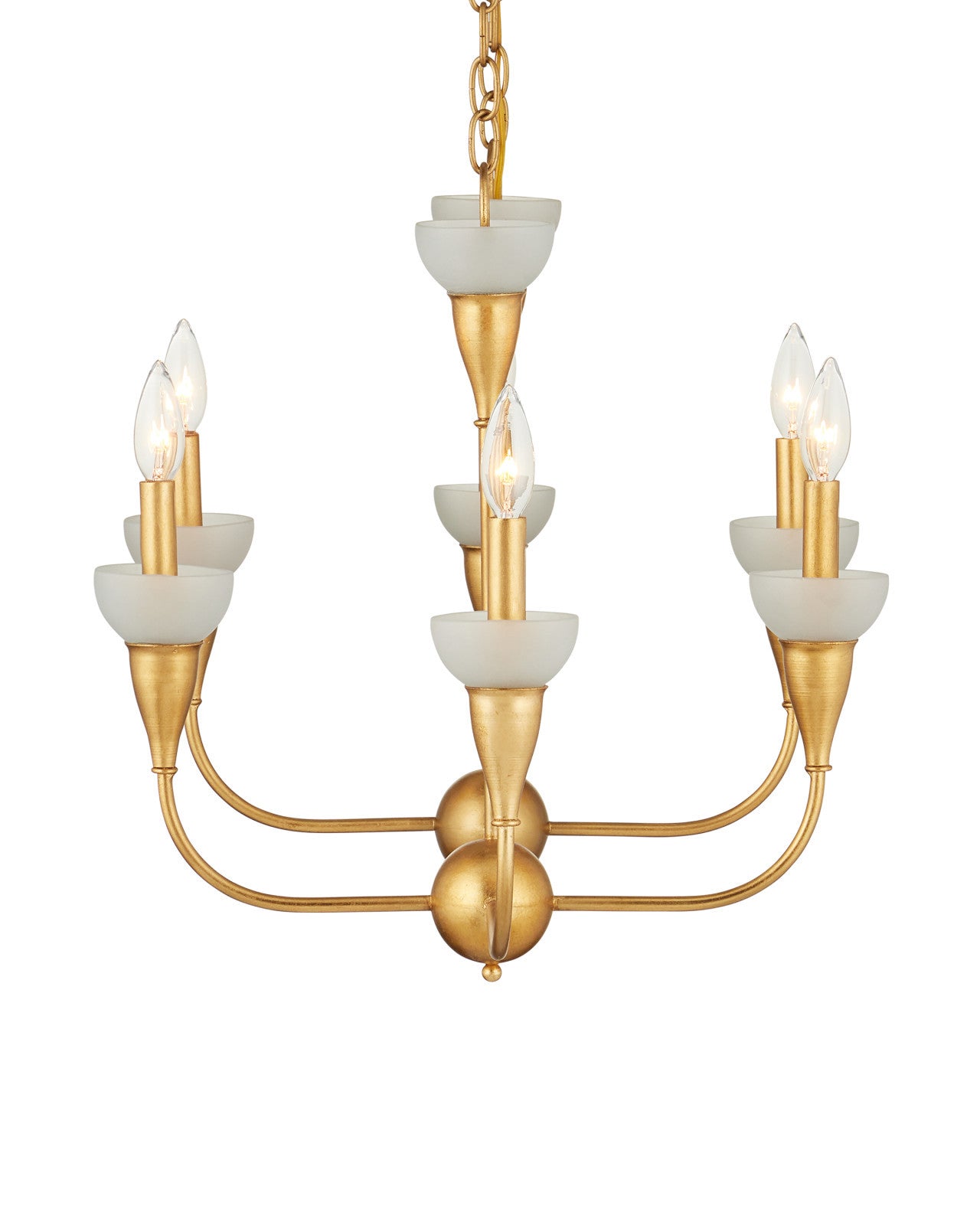 Currey & Company Aurelia Frost Rectangular 46" Contemporary Gold Leaf 6 Light Chandelier