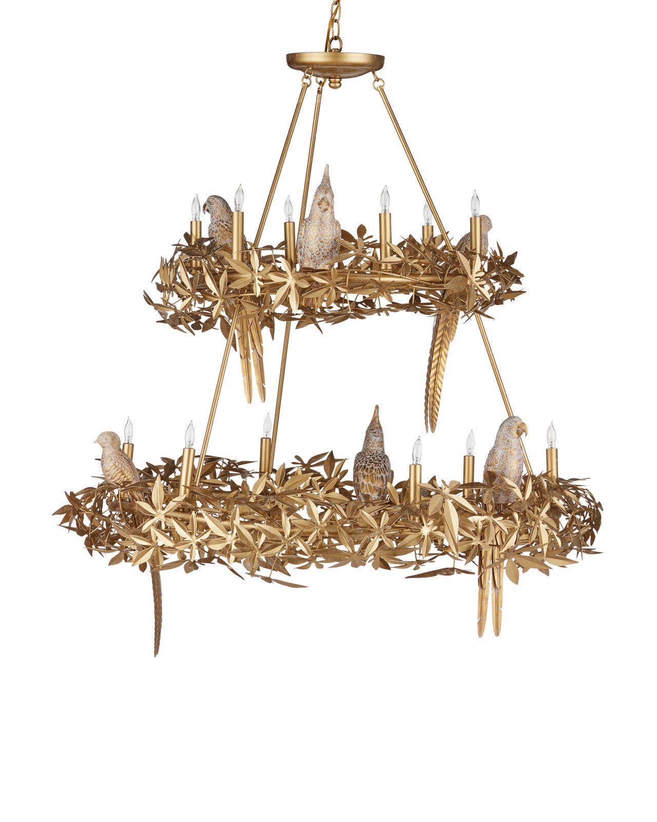 Currey & Company 43.25" Aviary Gold Two Tier 12 Light Chandelier