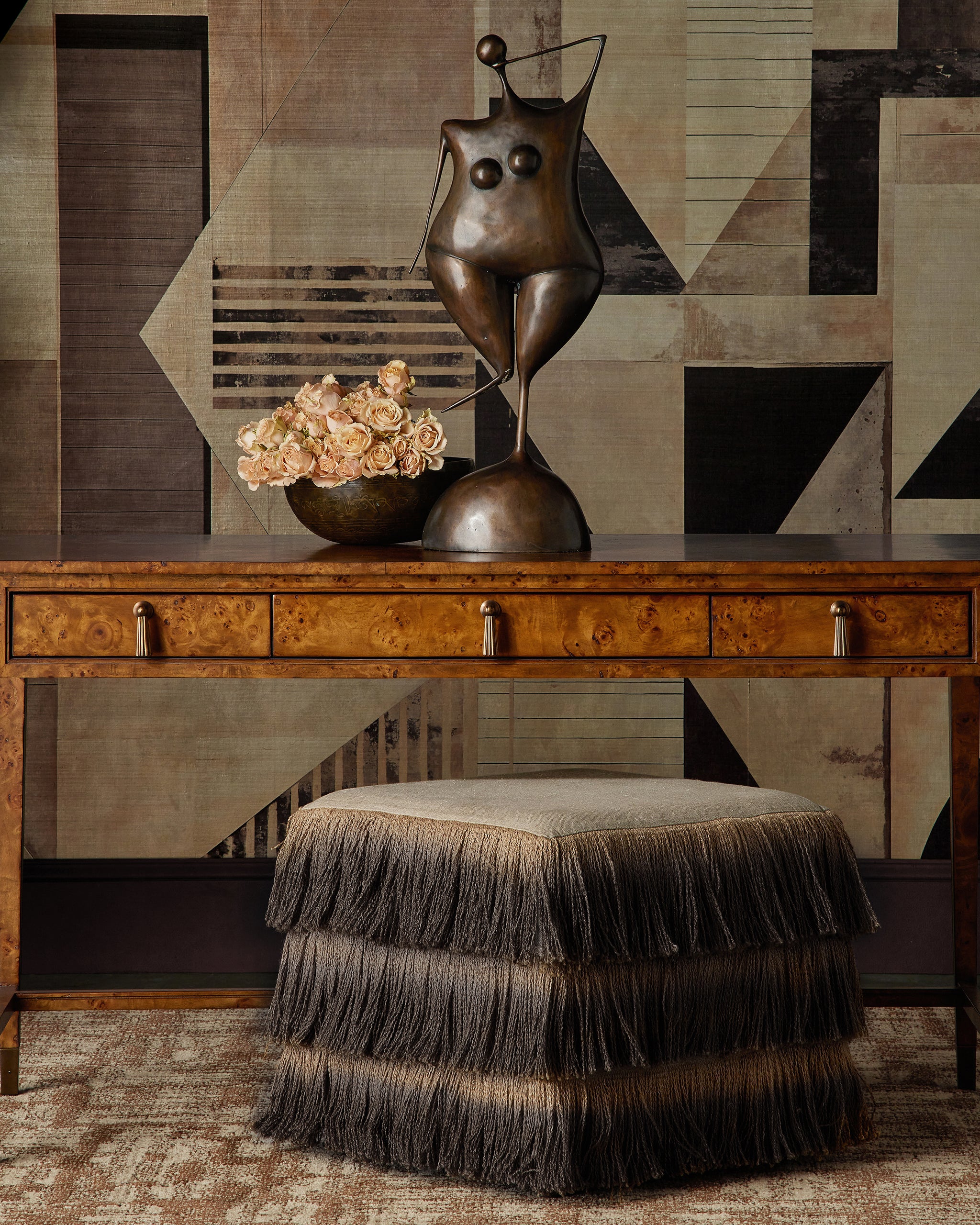 Currey & Company Jute Fringe Ottoman